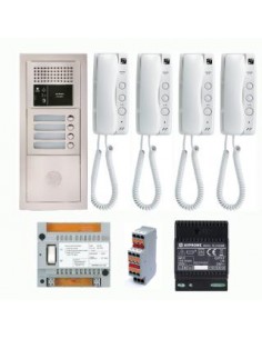 Aiphone -  GTBA4E - Pack audio 4 bp encastre, module vigik, centrale, 4 gt1d & alim.