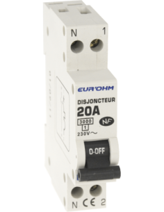 EUR'OHM - 20021 - Disjoncteur  1P+N 20A courbe D connexion vis haut/bas 3kA