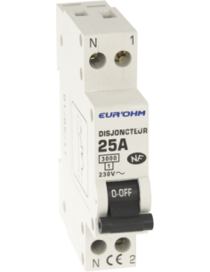 EUR'OHM - 20026 - Disjoncteur  1P+N 25A courbe D connexion vis haut/bas 3kA