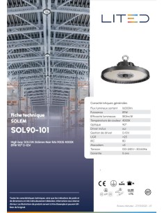 Lited - SOL90-101- Eclairage industriel haut rendement SOLEM 265mm Noir RAL9005 4000K  89W 90° 1-10V