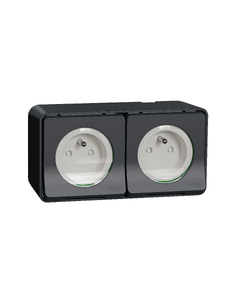 Schneider Electric - MUR36028 - Mureva Styl - Double prise 2P+T précâblée horiz - saillie - IP55 - IK08 - gris