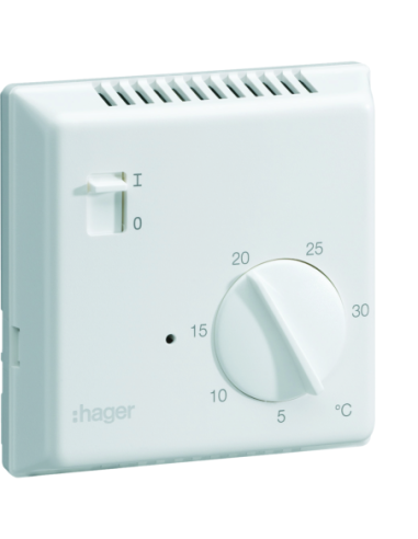 HAGER - 25513 - Thermostat ambiance électronique saillie chauf élec avec entrée fil pilote 230V