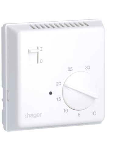 HAGER - 25615 - Thermostat ambiance bi-métal chauf eau ch contact à ouvert voyant inter I-O 230V