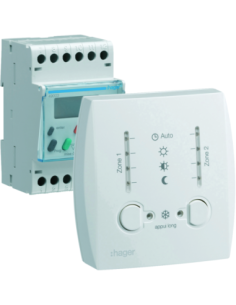 HAGER - 49003 - Programmateur modulaire digit chauf élec fil pilote boîtier amb 2 zones 7j 230V