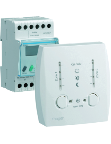 HAGER - 49352 - Gestionnaire énergie simplifié pour chauf élec 2 zones sur 24h 230V