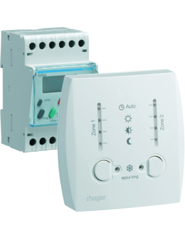 HAGER - 49354 - Gestionnaire énergie simplifié pour chauf élec 2 zones sur 7 jours 230V