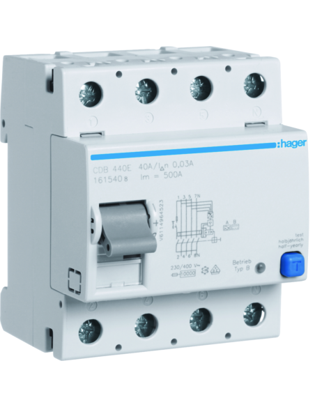 HAGER - CDB440E - Interrupteur différentiel 4P 40A 30mA type B SK