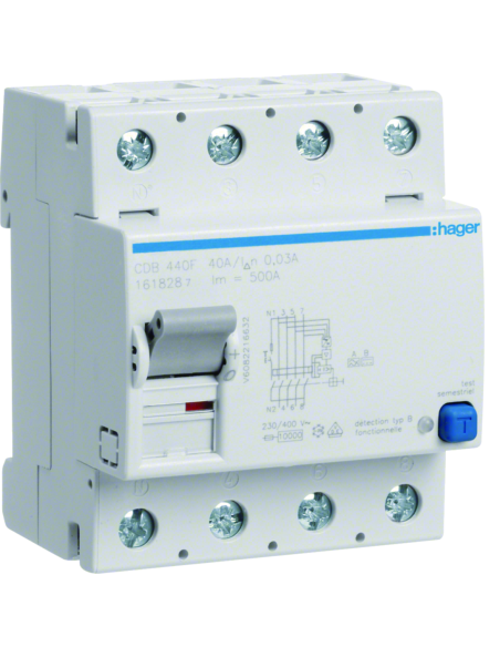 HAGER - CDB440F - Interrupteur différentiel 4P 40A 30mA type B NK