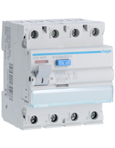 HAGER - CDC447F - Interrupteur différentiel 4P 40A 30mA type AC 60Hz