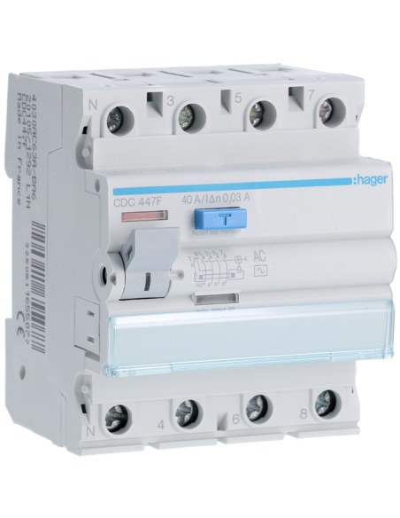 HAGER - CDC447F - Interrupteur différentiel 4P 40A 30mA type AC 60Hz