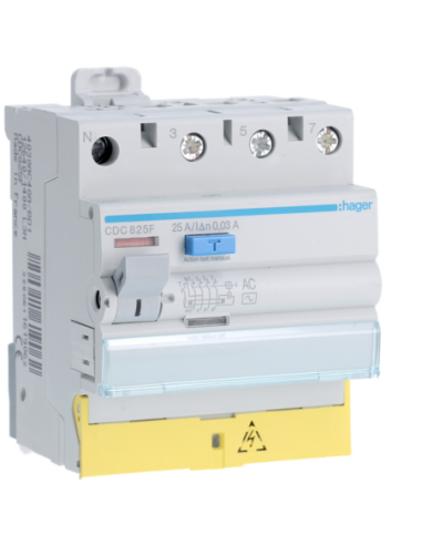 HAGER - CDC825F - Interrupteur différentiel 3P+N 25A 30mA type AC à bornes décalées