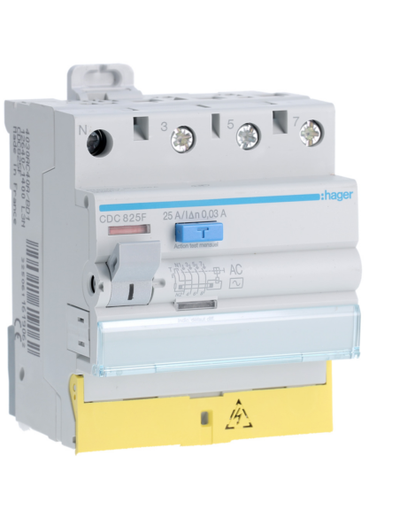 HAGER - CDC825F - Interrupteur différentiel 3P+N 25A 30mA type AC à bornes décalées