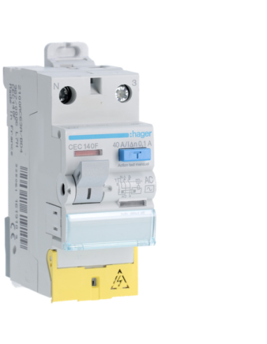 HAGER - CEC140F - Interrupteur différentiel 1P+N 40A 100mA type AC à bornes décalées