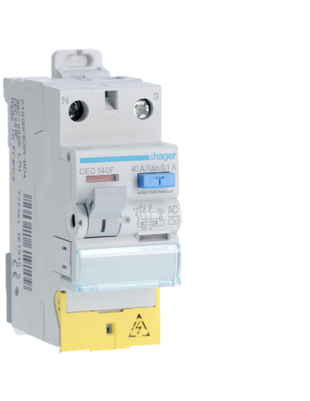 HAGER - CEC140F - Interrupteur différentiel 1P+N 40A 100mA type AC à bornes décalées