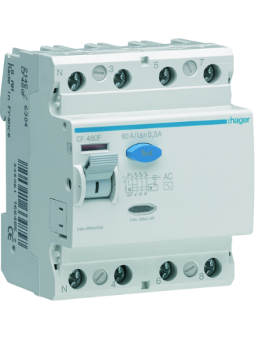 HAGER - CF480F - Interrupteur différentiel 4P 80A 300mA type AC