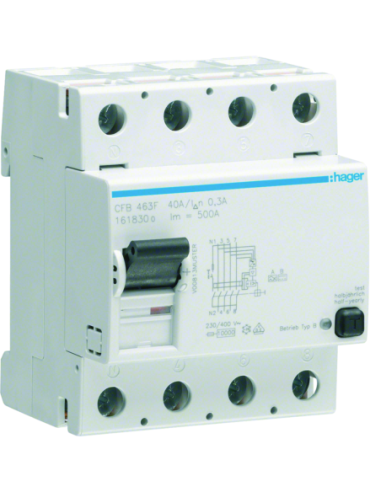 HAGER - CFB463F - Interrupteur différentiel 4P 63A 300mA type B NK