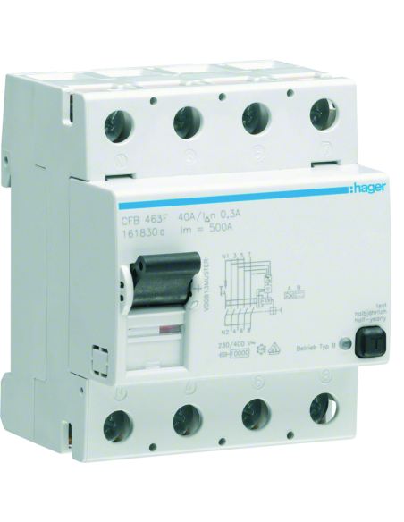 HAGER - CFB463F - Interrupteur différentiel 4P 63A 300mA type B NK