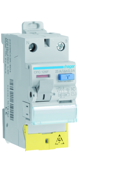 HAGER - CFC126F - Interrupteur différentiel 1P+N 25A 300mA type AC à bornes décalées 50/60HZ