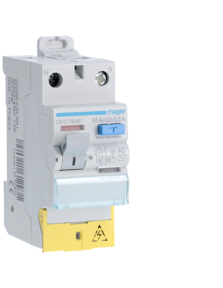 HAGER - CFC764F - Interrupteur différentiel 2P 63A 300mA type AC à bornes décalées