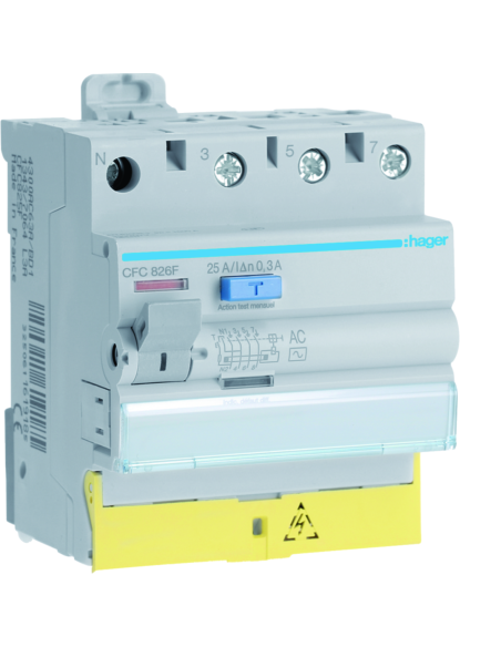 HAGER - CFC826F - Interrupteur différentiel 3P+N 25A 300mA type AC à bornes décalées  50/60HZ