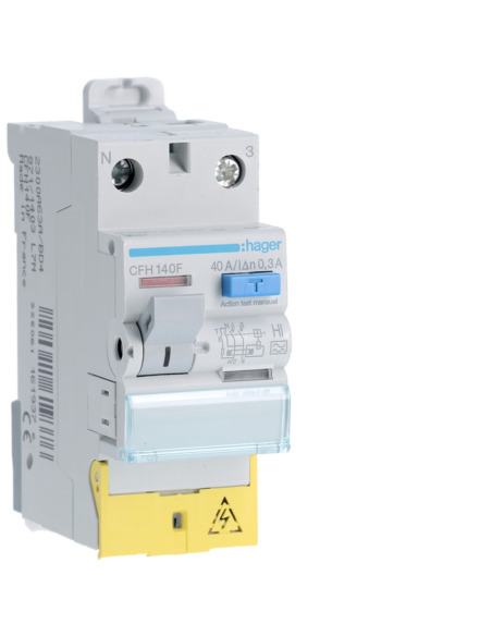 HAGER - CFH140F - Interrupteur différentiel 1P+N 40A 300mA type haute immunité à bornes décalées