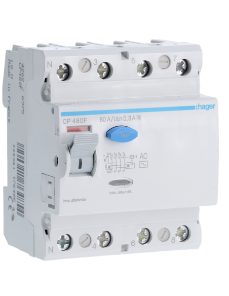 HAGER - CP480F - Interrupteur différentiel 4P 80A 300mA type AC S