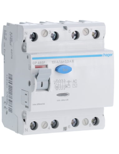 HAGER - CP485F - Interrupteur différentiel 4P 100A 300mA type AC S