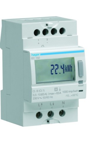 HAGER - EC150 - Compteur d'énergie électrique monophasé direct 63A simple tarif