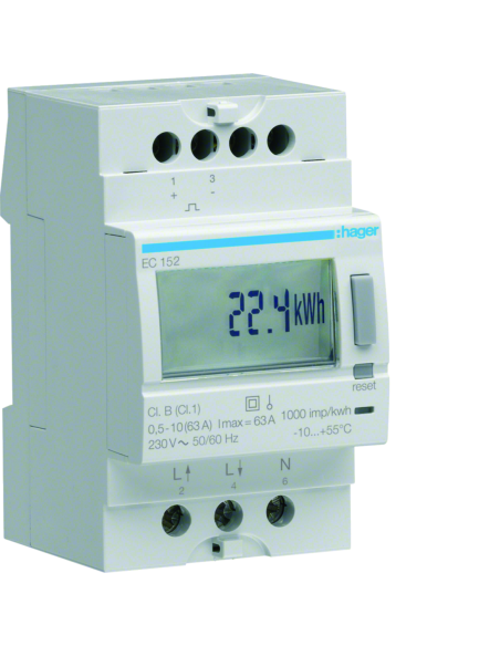 HAGER - EC152 - Compteur d'énergie électrique monophasé direct 63A double tarif