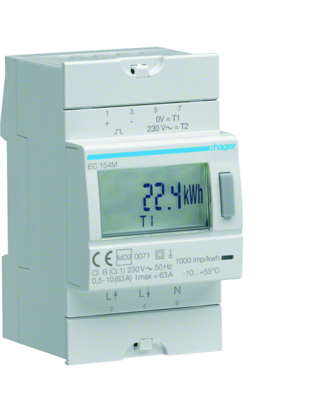 HAGER - EC154M - Compteur d'énergie électrique monophasé direct 63A - homologation MID