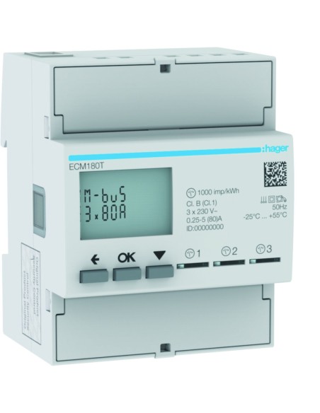 HAGER - ECM180T - Compteur monophasé direct 3x80A 4M MBUS