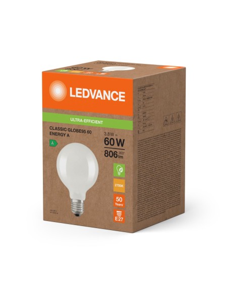 LEDVANCE - 4099854237010 - LED CLASSIC LEDVANCE SUP GLB 60 D95 Verre dépolie énergie A E27 3,8 W 827 806lm