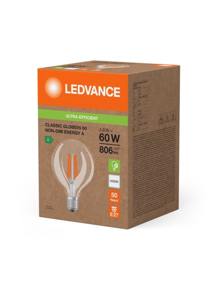 LEDVANCE - 4099854246616 - LED CLASSIC LEDVANCE SUP GLB 60 D95 Verre énergie A E27 3,8 W 840 806lm