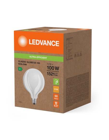 LEDVANCE - 4099854280214 - LED CLASSIC LEDVANCE SUP GLB 100 D125 Verre énergie A E27 7,2W 827 1521lm