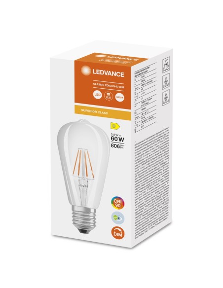 LEDVANCE - 4058075758124 - LED Comf DIM Edi 60 Cl E27 5,8W 730lm 940 Verre Superior LEDV