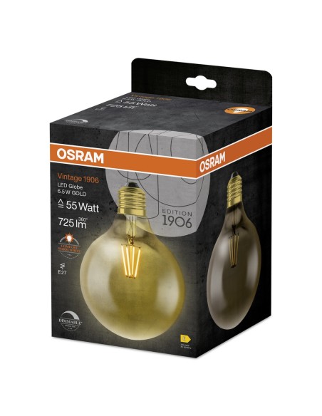 OSRAM - 4058075808997 - LED CLASSIC OSRAM DIM 1906 CLGB55 D125 Verre Doré Filament E27 6,5W 725lm 2400K