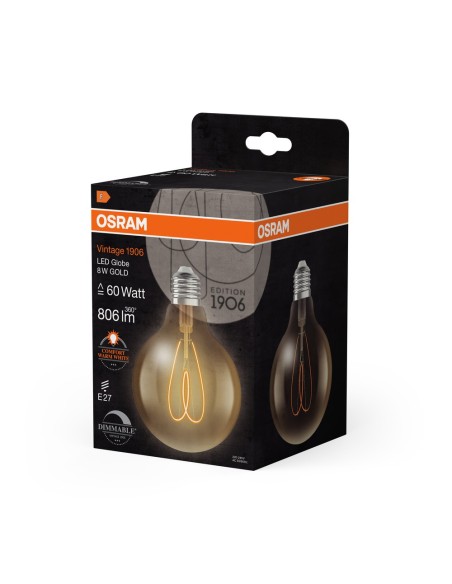 OSRAM - 4058075836945 - LED OSR 1906 GLOBE 95 ambre FIL COEUR DIM 8W 922 E27