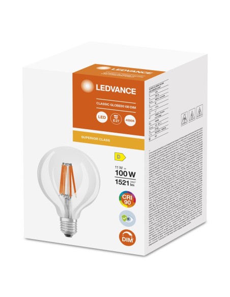 LEDVANCE - 4058075758223 - LED Comf DIM Globe95 100 FIL Cl 940 E27 11W 1521lm Verre Superior LEDV