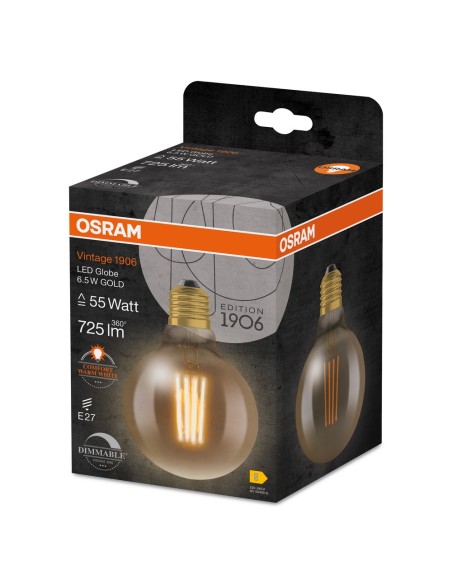 OSRAM - 4099854132315 - LED OSRAM 1906 DIM CLG55 D95 Verre doré - Filament E27 6,5W 2400K