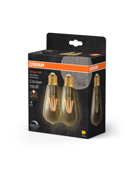 OSRAM - 4058075754713 - LED CLASSIC OSRAM 1906 DIM EDI60 Verre Doré E27 6,5W 824 725lm 2400K