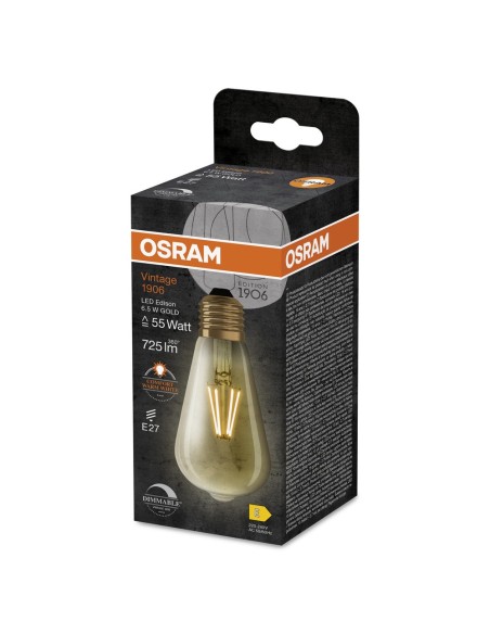 OSRAM - 4099854081514 - LED CLASSIC OSRAM 1906 DIM EDI55 Verre Doré Filament E27 6,5W 824 725lm 2400K