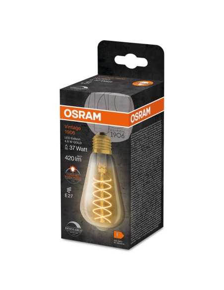 OSRAM - 4099854091025 - LED CLASSIC OSRAM 1906 DIM EDI37 Verre Doré Filament E27 4,8W 2200K 420lm