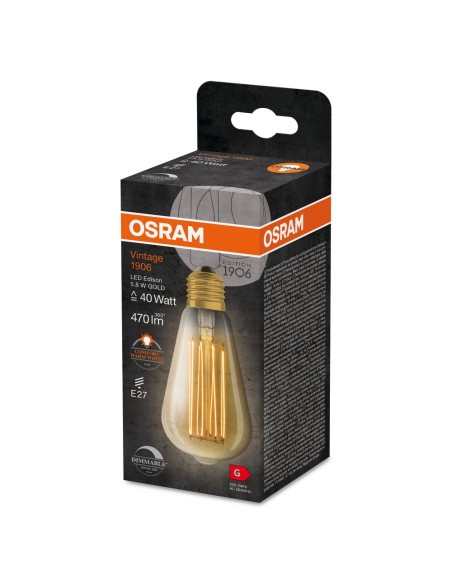 OSRAM - 4099854091063 - LED CLASSIC OSRAM 1906 DIM EDI40 Verre Doré Filament E27 5,8W 2200K 470lm