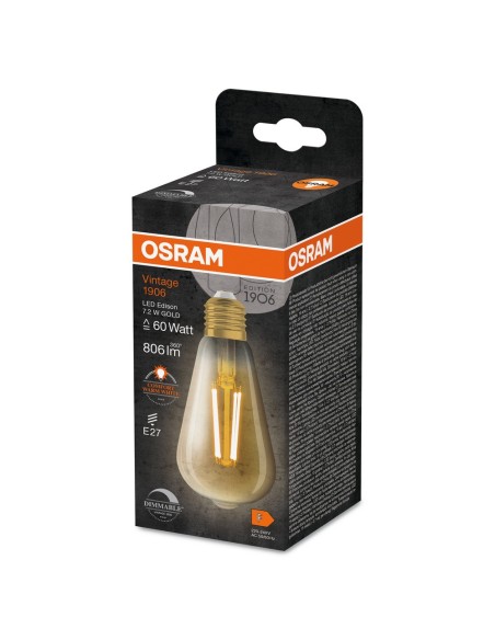 OSRAM - 4099854137822 - LED OSRAM 1906 DIM EDISON60 Verre doré - Filament E27 7,2W 2400K