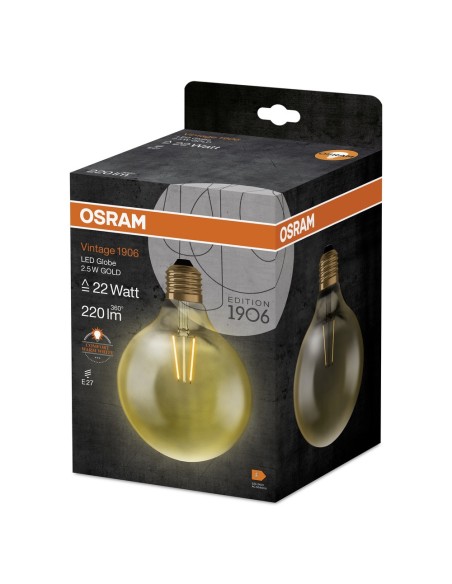 OSRAM - 4058075808980 - LED CLASSIC OSRAM 1906 CLGB22 D125 Verre Doré Filament E27 2,5W 220lm 2400K