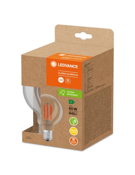 LEDVANCE - 4099854002908 - LED CLASSIC LEDVANCE Classe Energie A GLOBE95 Verre Claire E27 4W 840lm 3000K