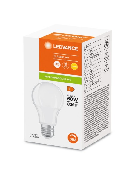 LEDVANCE - 4099854043970 - LED CLASSIC LEDVANCE PFM CLA60 Dépolie DIM E27 8,8W 827 806lm