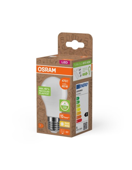 OSRAM - 4058075831766 - OSRAM LED PCR CLA40 Dépolie E27 4,9W 827 470lm (Plastique recyclé)