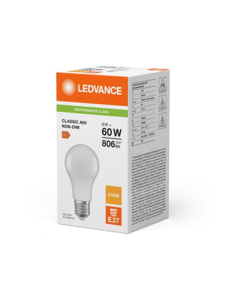 LEDVANCE - 4099854049088 - LED CLASSIC LEDVANCE PFM CLA60 Dépolie E27 8,5W 827 806lm