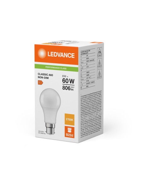 LEDVANCE - 4099854049101 - LED CLASSIC LEDVANCE PFM CLA60 Dépolie B22 8,5W 827 806lm